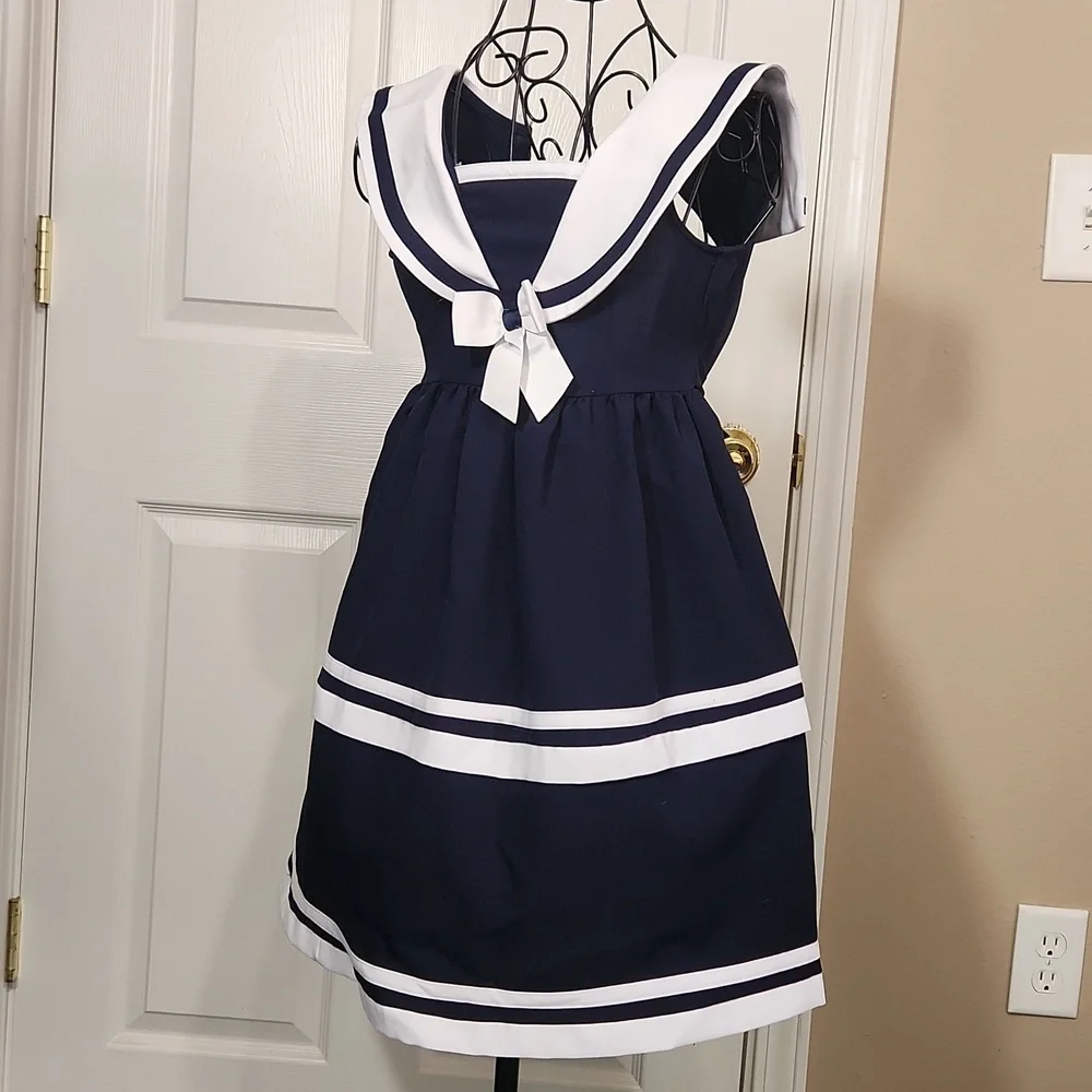 Bonnie Jean Blue Sleeveless Sundress with Sailor Collar - Picture 5 of 8